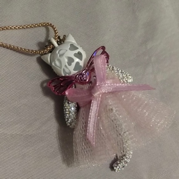 NWT 💖💎 Betsey Johnson Cat Fairy Pendant Slider Necklace Pink & Gold - Picture 7 of 12